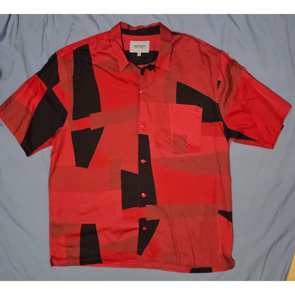 Carhartt Work‎ in Progress Short Sleeve Red Geo Camp Shirt Size 2XL
